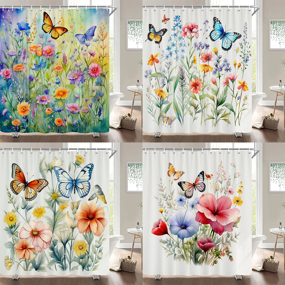 1 pack of print shower curtains Watercolor flowers, plants and butterflies bathroom curtain with hooks home decoration curtain
1 pack of print shower curtains Watercolor flowers, plants and butterflies bathroom curtain with hooks home decoration curtain