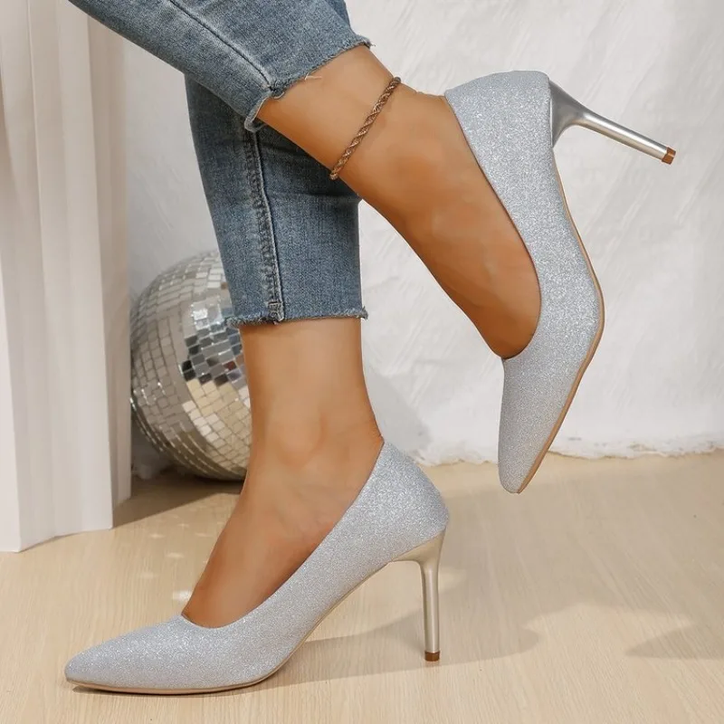 Fashion Style Two-Way Bridal High Heels Women's Thin Heel Silver Crystal New 2026 Spring Autumn Pure Color Shoes
Fashion Style Two-Way Bridal High Heels Women's Thin Heel Silver Crystal New 2026 Spring Autumn Pure Color Shoes