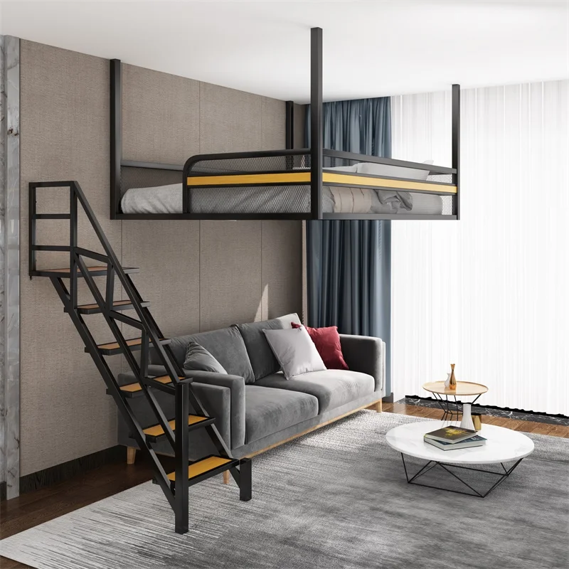 Wrought iron elevated bed loft hanging space saving iron frame Nordic small apartment hammock duplex second floor bed
Wrought iron elevated bed loft hanging space saving iron frame Nordic small apartment hammock duplex second floor bed