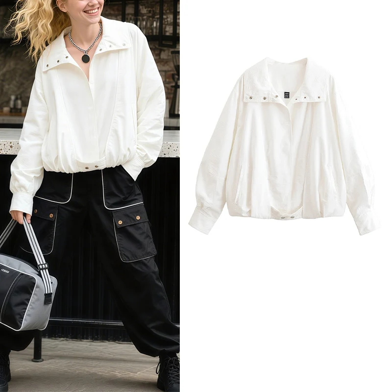 Minimalist And Chic Women White Turtleneck Loose Bomber Jacket Everyday Travel And City Walk Wear Trafizaran
Minimalist And Chic Women White Turtleneck Loose Bomber Jacket Everyday Travel And City Walk Wear Trafizaran