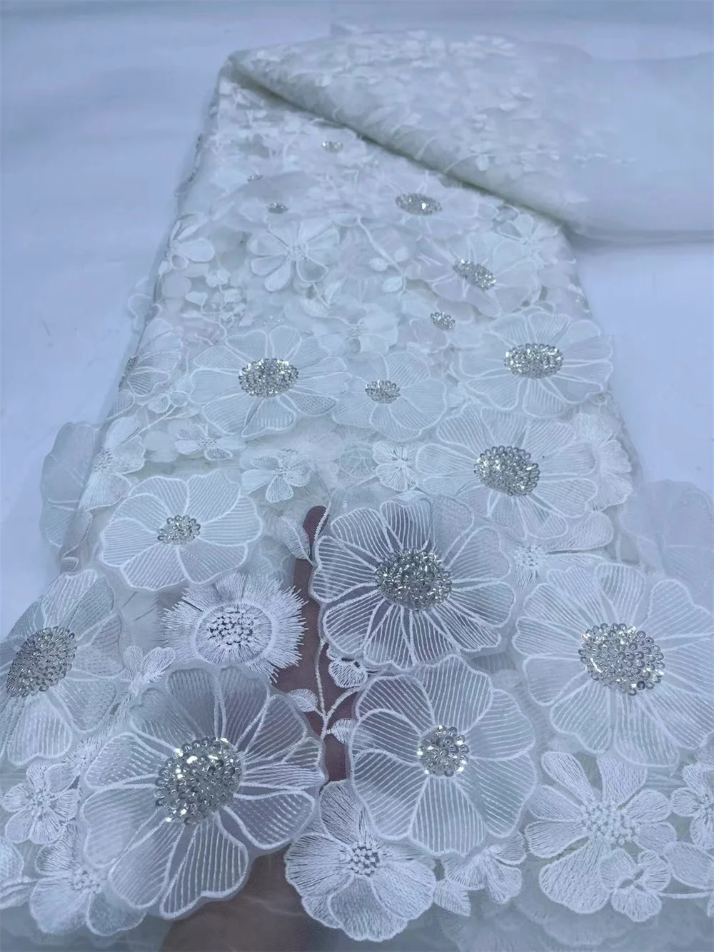 White 3D Beads Lace Fabric 2024 High Quality Mesh Embroidery Applique 3 D Flower Tulle Nigerian Lace Fabrics For Wedding Wp524-1
White 3D Beads Lace Fabric 2024 High Quality Mesh Embroidery Applique 3 D Flower Tulle Nigerian Lace Fabrics For Wedding Wp524-1