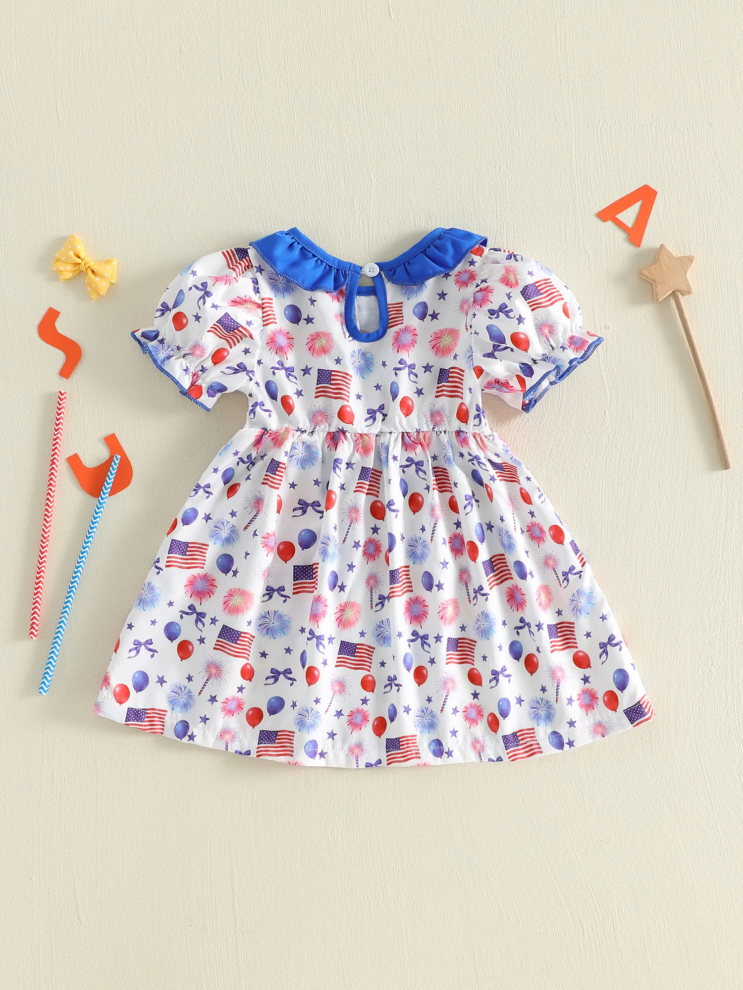 Cute Baby Girls Independence Day Outfit Sweet Bow Patriotic Stars and Stripes Embroidered Dress with Short Sleeves and Round
Cute Baby Girls Independence Day Outfit Sweet Bow Patriotic Stars and Stripes Embroidered Dress with Short Sleeves and Round