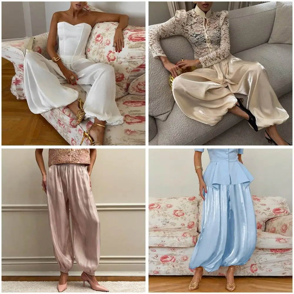 Fashion Loose Satin Lantern Pants High Waist Elegant Crepe Loose Bloomers Long Elastic Loose Ankle Pants Spring Summer
Fashion Loose Satin Lantern Pants High Waist Elegant Crepe Loose Bloomers Long Elastic Loose Ankle Pants Spring Summer