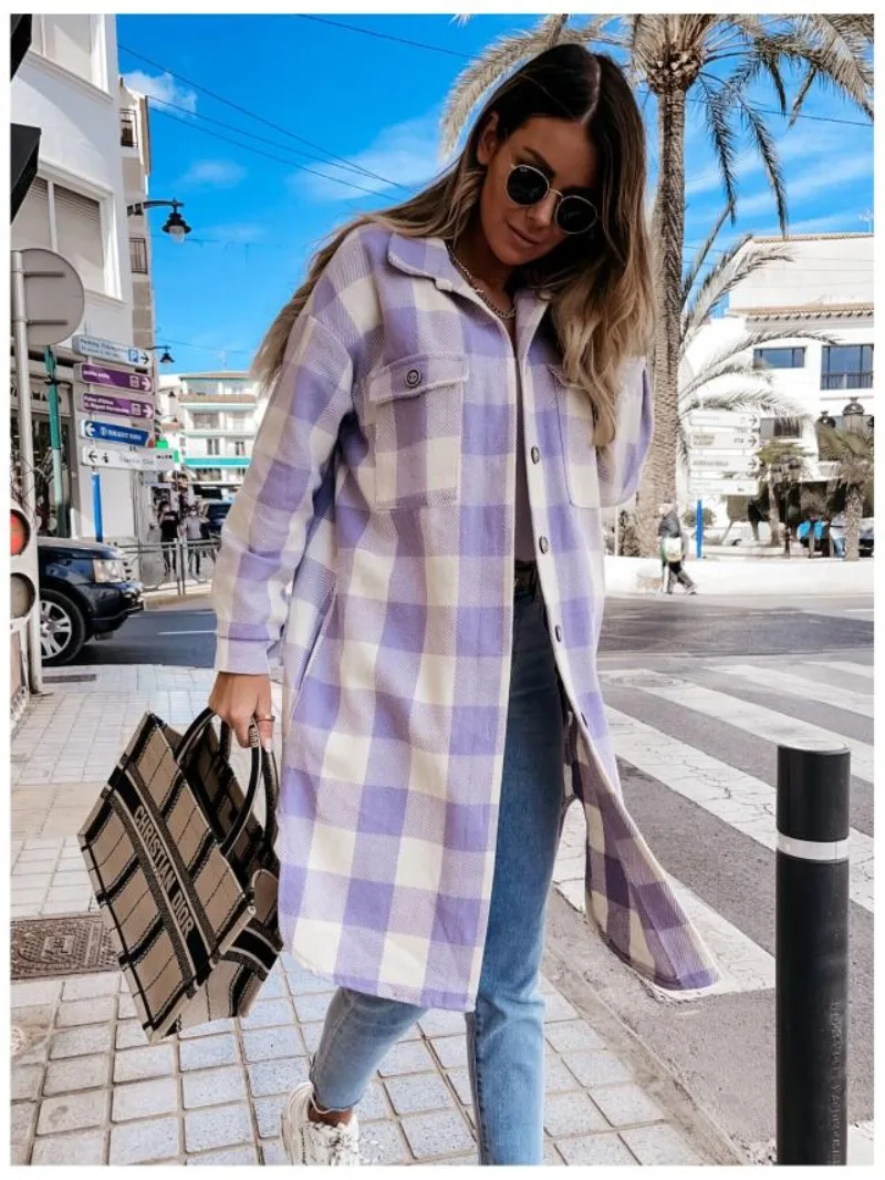 New Women's Basic Plaid Shirt Button Collar Single Breasted Long Sleeved Fashion Long Shirt Jacket Fall Outfits For Women Trendy 
New Women's Basic Plaid Shirt Button Collar Single Breasted Long Sleeved Fashion Long Shirt Jacket Fall Outfits For Women Trendy