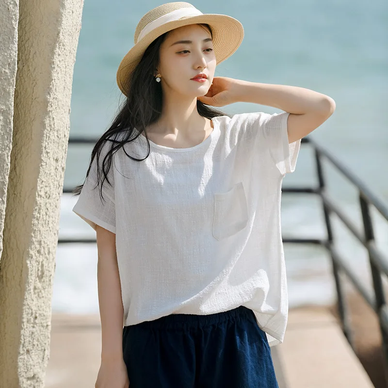 LZJN Round neck short sleeve T-shirt women's solid color loose bamboo cotton light top
LZJN Round neck short sleeve T-shirt women's solid color loose bamboo cotton light top