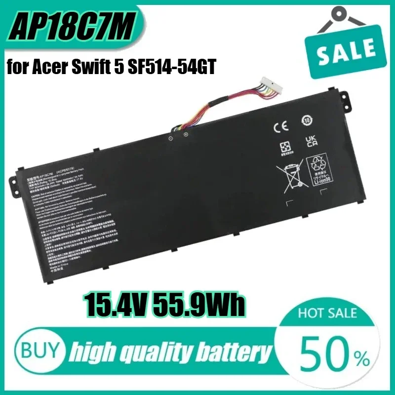 15.4V 55.9Wh AP18C7M Laptop Battery for Acer Swift 5 SF514-54GT SP513-54N-546V SF313-52
15.4V 55.9Wh AP18C7M Laptop Battery for Acer Swift 5 SF514-54GT SP513-54N-546V SF313-52