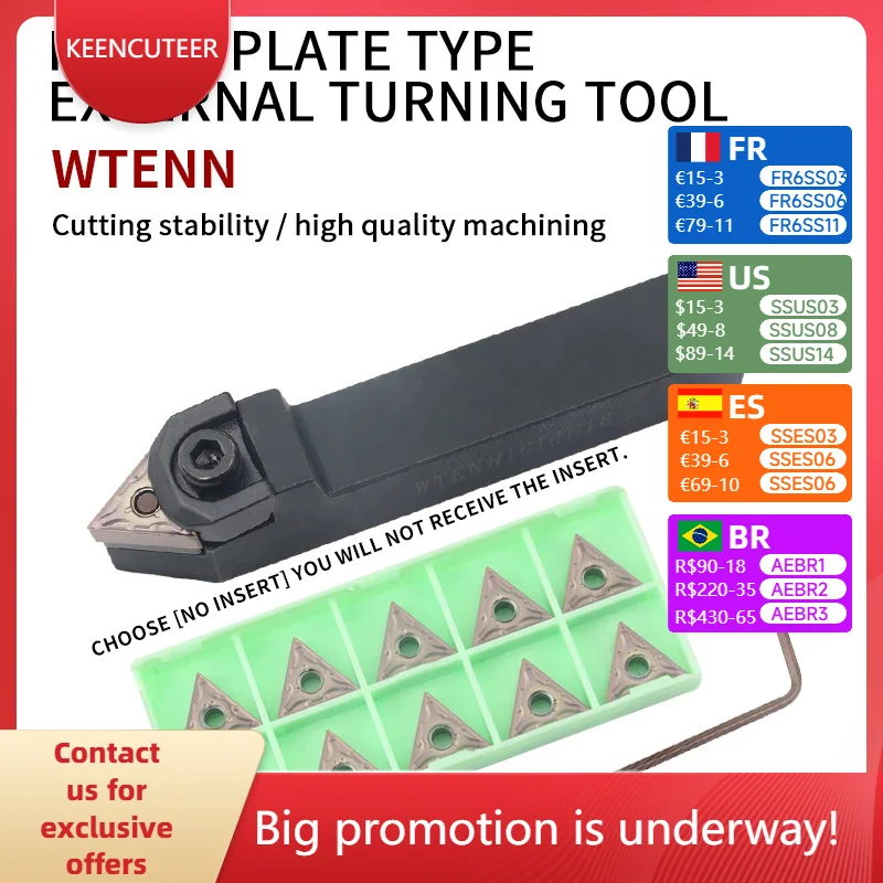 External Turning Tools WTENN WTENN1616/2020/2525/3232 CNC Holder Lathe Cutting Tool holder for TNMG16 Carbide Insert
External Turning Tools WTENN WTENN1616/2020/2525/3232 CNC Holder Lathe Cutting Tool holder for TNMG16 Carbide Insert
