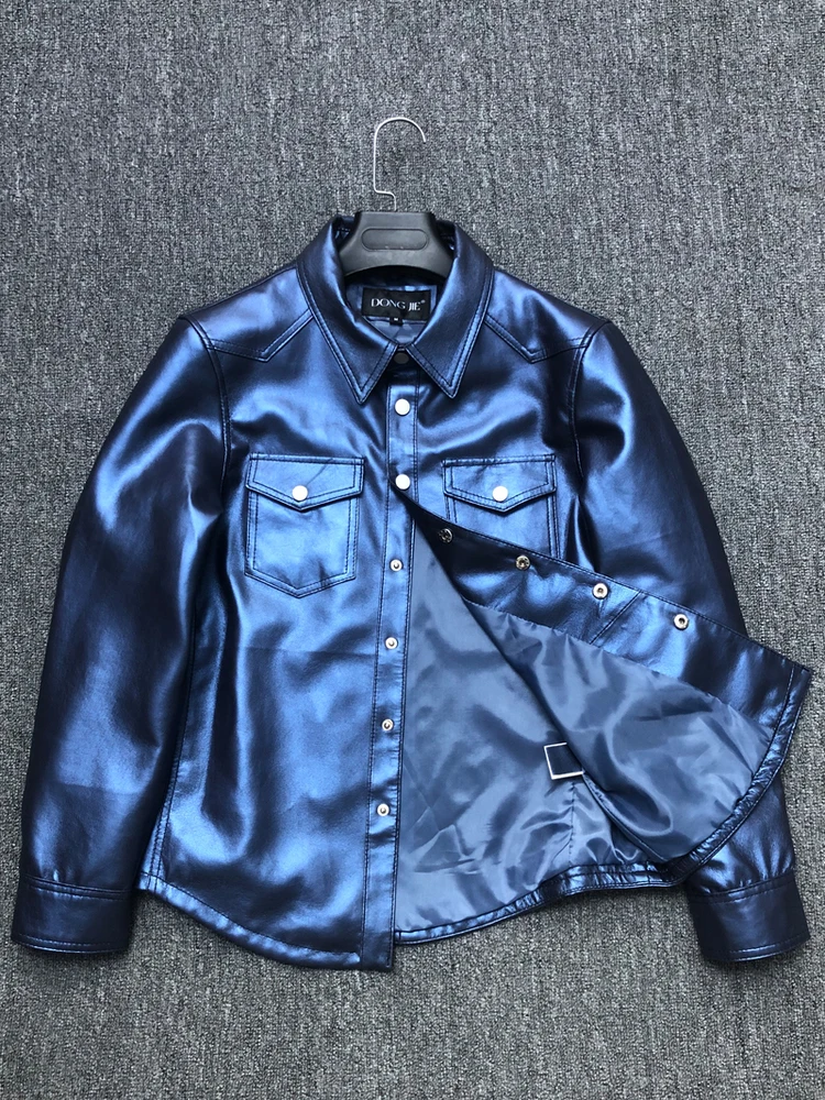 Pure Lamb Leather irt Men's Collared Jaet High Gloss Surface Texture Warmth for Autumn Season ort Sle Single Button
Pure Lamb Leather irt Men's Collared Jaet High Gloss Surface Texture Warmth for Autumn Season ort Sle Single Button