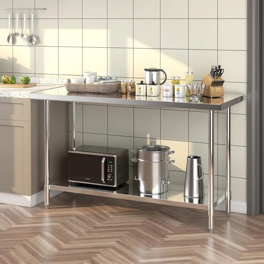60 x 24 Heavy-Duty Stainless Steel Prep Table with Adjustable Shelf and Galvanized Legs for Kitchen and Restaurant Use
60 x 24 Heavy-Duty Stainless Steel Prep Table with Adjustable Shelf and Galvanized Legs for Kitchen and Restaurant Use