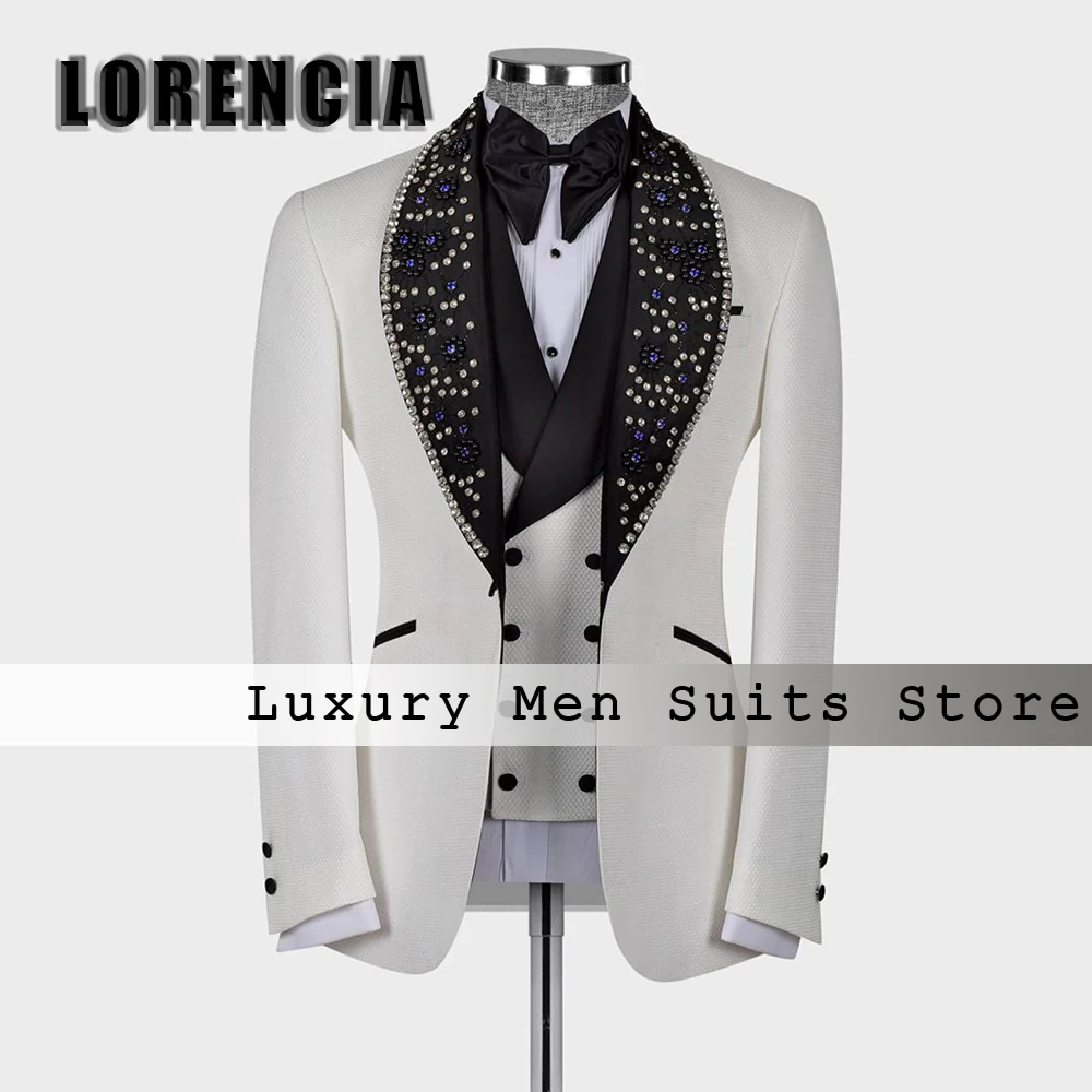 Beading Crystal Suits for Men 3 Pieces Shawl Collar Wedding Tuxedos Groom Outfits Customized Blazer Vest Pants zomerset heren
Beading Crystal Suits for Men 3 Pieces Shawl Collar Wedding Tuxedos Groom Outfits Customized Blazer Vest Pants zomerset heren