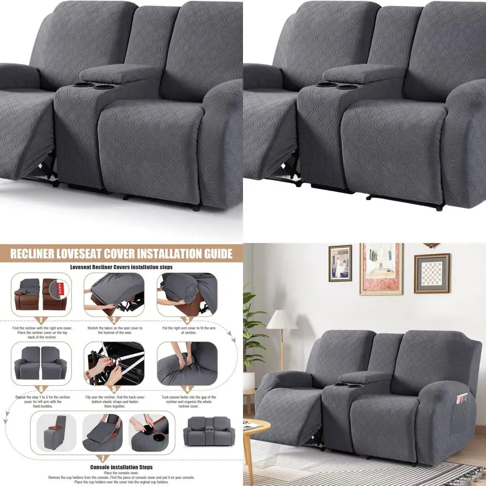 VANSOFY 2-Seat Reclining Sofa Slipcover with Middle Console, Stretch Jacquard Loveseat Cover, Dark Gray
VANSOFY 2-Seat Reclining Sofa Slipcover with Middle Console, Stretch Jacquard Loveseat Cover, Dark Gray
