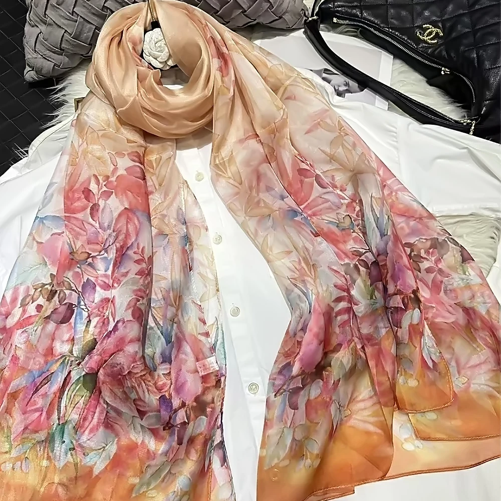 beige pink 100% Mulberry Silk Scarf Women Luxury New Floral Print Long Scarves Wraps Summer Chiffon Beach Scarf shawl 180*110cm
beige pink 100% Mulberry Silk Scarf Women Luxury New Floral Print Long Scarves Wraps Summer Chiffon Beach Scarf shawl 180*110cm