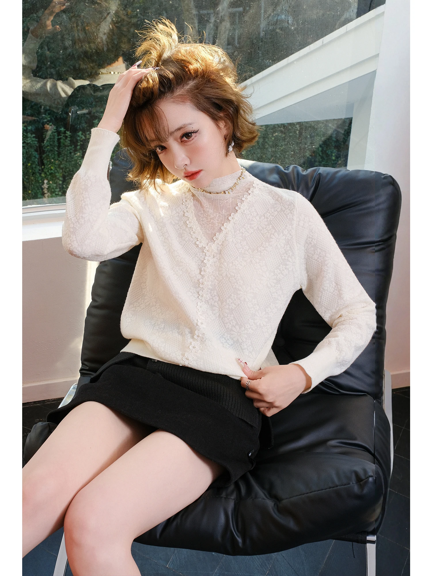 MIUCO Soft Sle Wool Knitted Embroidered Base irt Women's f High Collar Lace Inner Wear Top Gentle Wind Series
MIUCO Soft Sle Wool Knitted Embroidered Base irt Women's f High Collar Lace Inner Wear Top Gentle Wind Series