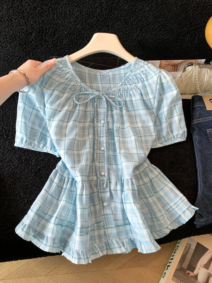 Blue Button Bubble Sleeve Shirt Women's Summer New Sweet Style Knot Tie Doll Shirt Top Fashionable Versatile Short ...
Blue Button Bubble Sleeve Shirt Women's Summer New Sweet Style Knot Tie Doll Shirt Top Fashionable Versatile Short ...