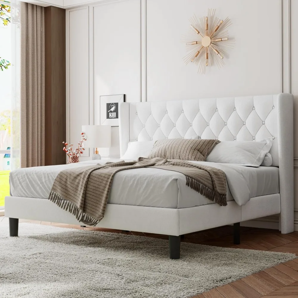 King Size Bed Frame with Wingback Tufted Headboard, Upholstered Platform Bed Frame with Heavy Duty Wooden Slats Support
King Size Bed Frame with Wingback Tufted Headboard, Upholstered Platform Bed Frame with Heavy Duty Wooden Slats Support