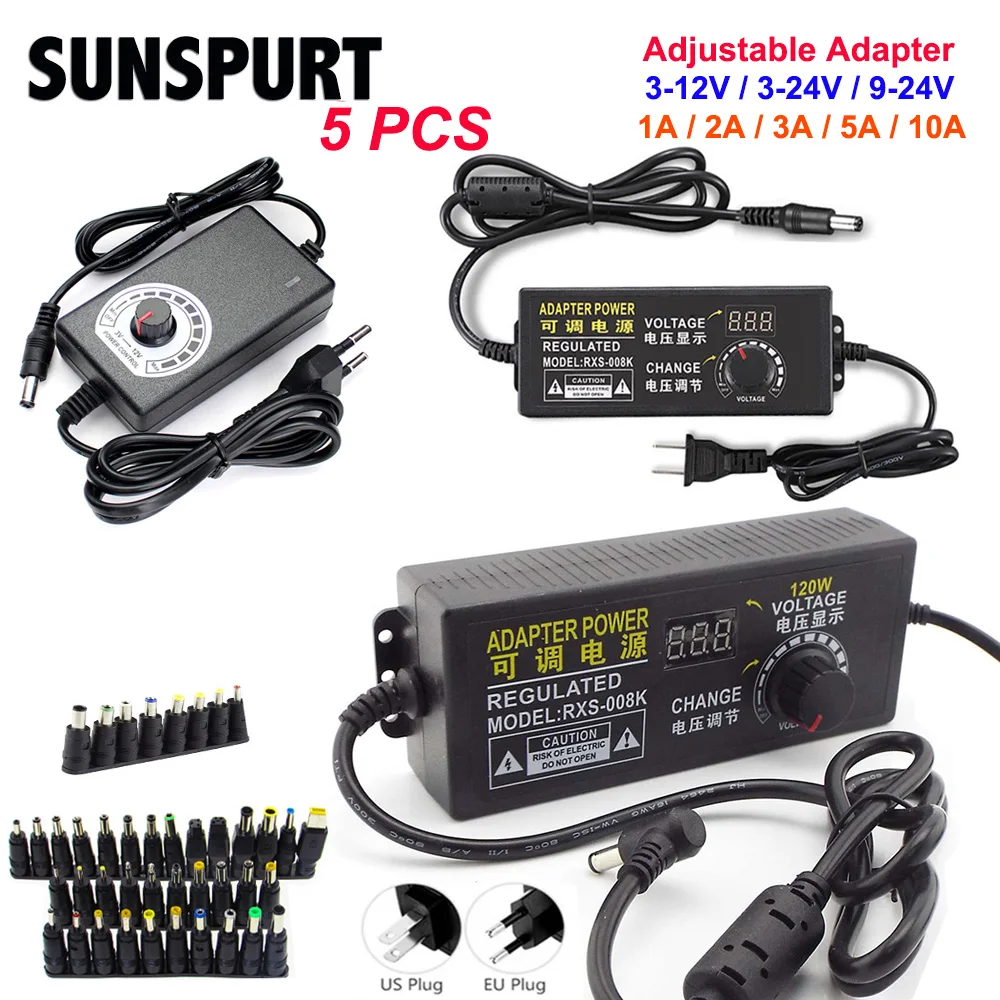 5PCS Universal Power Supply Charger Adjustable AC 220V to DC 12V 9V 24V LED display adapter, 9V-24V, 3V-12V, 1A, 2A, 3A, 5A, 10A
5PCS Universal Power Supply Charger Adjustable AC 220V to DC 12V 9V 24V LED display adapter, 9V-24V, 3V-12V, 1A, 2A, 3A, 5A, 10A