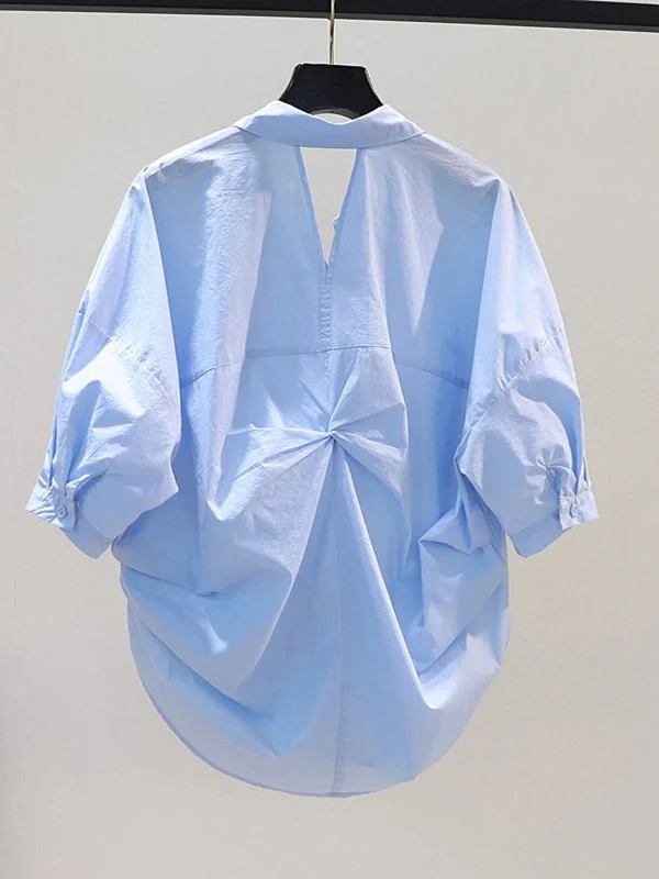 Blue Women's ort Sve irt Summer Thin Design Sense Pleated Top Loose Fit Batwing Sve Casual Sle Pure Color
Blue Women's ort Sve irt Summer Thin Design Sense Pleated Top Loose Fit Batwing Sve Casual Sle Pure Color