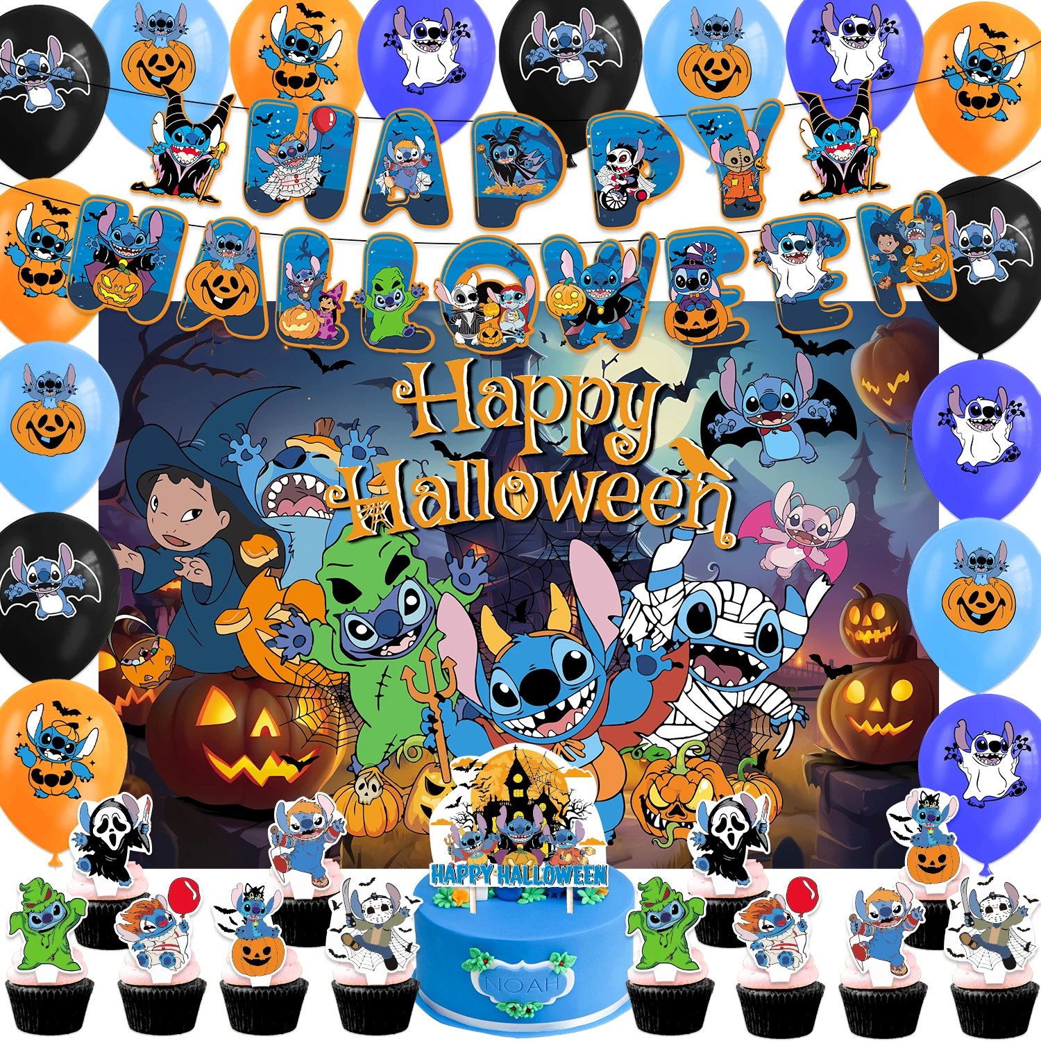 Cartoon Lilo-Stitched Party Decoration Disposable Halloween Theme Balloon Banner Cake Topper for Kids Party Supplies
Cartoon Lilo-Stitched Party Decoration Disposable Halloween Theme Balloon Banner Cake Topper for Kids Party Supplies