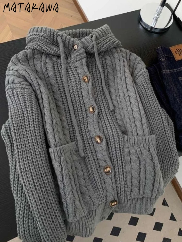 Matakawa Hooded Cardigans Solid Thick Warm Vintage Autumn Winter Clothes Woman Sweaters Korean Fashion Loose Sueter Mujer
Matakawa Hooded Cardigans Solid Thick Warm Vintage Autumn Winter Clothes Woman Sweaters Korean Fashion Loose Sueter Mujer