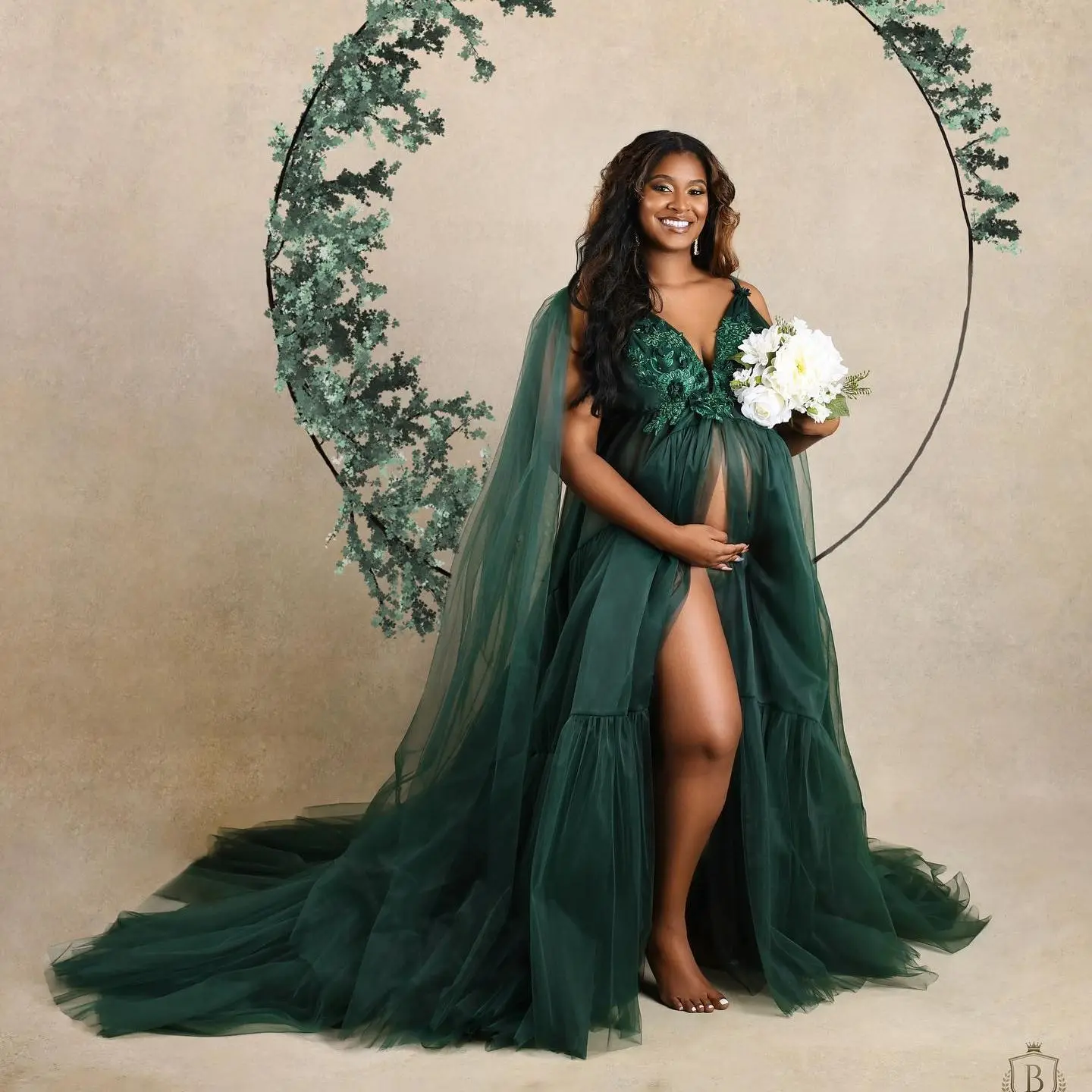Dark Green Maternity Photoshoot Dress with Wrap Front Slit Tulle Prom Dresses Lace Appliques Ladies Baby Shower Gown Customized
Dark Green Maternity Photoshoot Dress with Wrap Front Slit Tulle Prom Dresses Lace Appliques Ladies Baby Shower Gown Customized