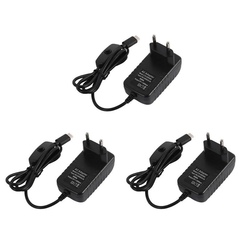 A01F-3X For Raspberry Pi 4B Power Supply 5V 3A Type-C Power Adapter With ON/OFF Switch USB-C Charger EU Plug
A01F-3X For Raspberry Pi 4B Power Supply 5V 3A Type-C Power Adapter With ON/OFF Switch USB-C Charger EU Plug