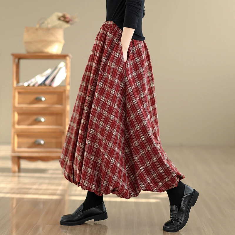 Red Plaid Bloomer Lantern Skirt High Waist Slim A-Line Midi Casual Skirt Women's Commute Sle Polyester Fiber Elastic Waist
Red Plaid Bloomer Lantern Skirt High Waist Slim A-Line Midi Casual Skirt Women's Commute Sle Polyester Fiber Elastic Waist