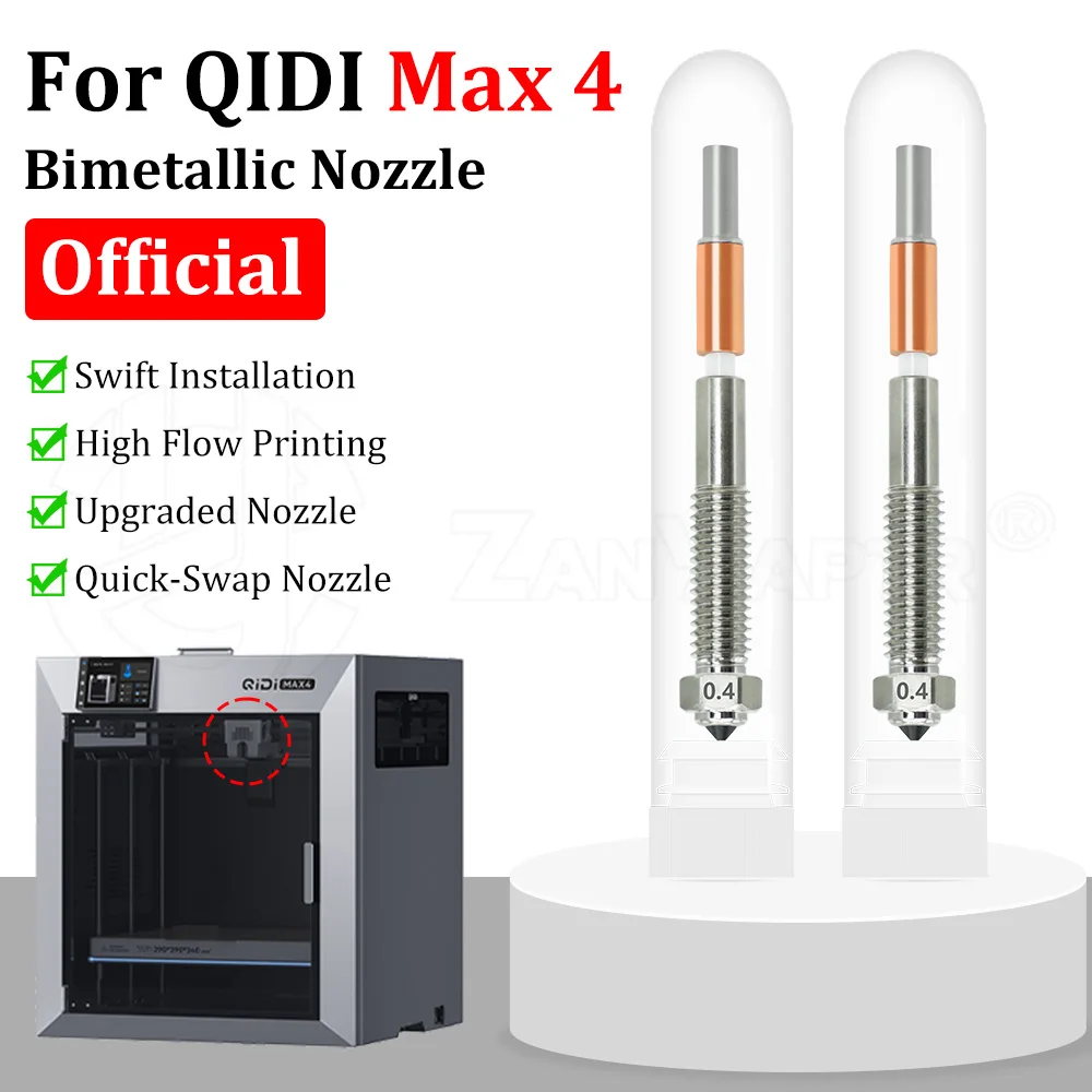 For QIDI MAX4 3D Printer Bimetal Nozzle 1.75mm 0.2mm 0.4mm 0.6mm 0.8mm High Temperature for 3D Printer accessories
For QIDI MAX4 3D Printer Bimetal Nozzle 1.75mm 0.2mm 0.4mm 0.6mm 0.8mm High Temperature for 3D Printer accessories