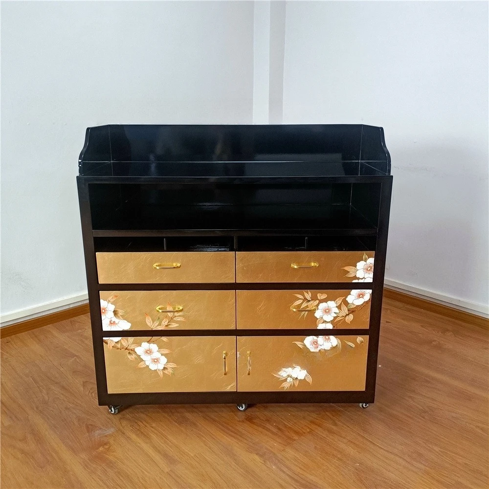 Gold foil tea cabinet splint making cabinet waterproof hotel restaurant convenient practical side cabinet with universal wheel
Gold foil tea cabinet splint making cabinet waterproof hotel restaurant convenient practical side cabinet with universal wheel