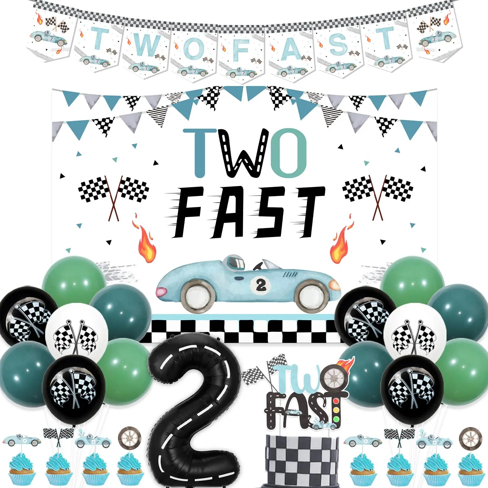 Sursurprise Two Fast Birthday Decorations Boy Vintage, Racing Car 2nd for Boys Balloons Backdrop Banner
Sursurprise Two Fast Birthday Decorations Boy Vintage, Racing Car 2nd for Boys Balloons Backdrop Banner