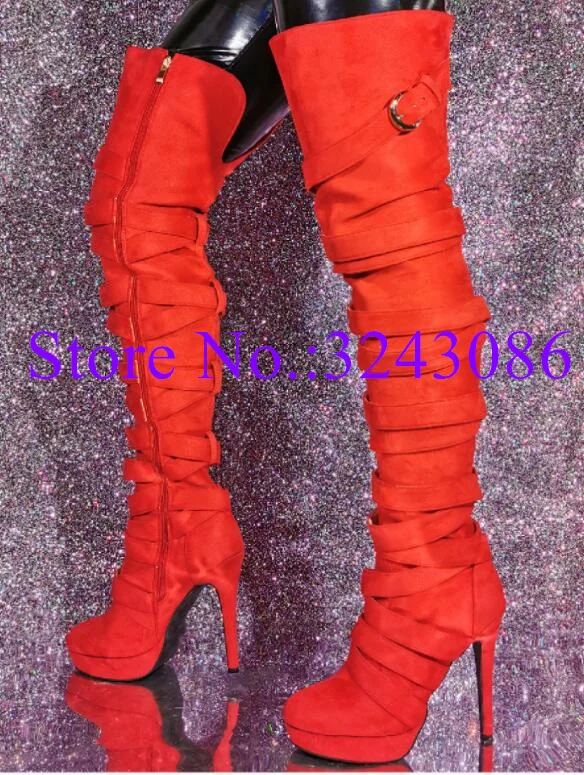Red Suede Bandage Over the Knee Long Boots Lady New Design Platform Thigh High Boots Woman Large Size Banquet Shoes Dropship
Red Suede Bandage Over the Knee Long Boots Lady New Design Platform Thigh High Boots Woman Large Size Banquet Shoes Dropship