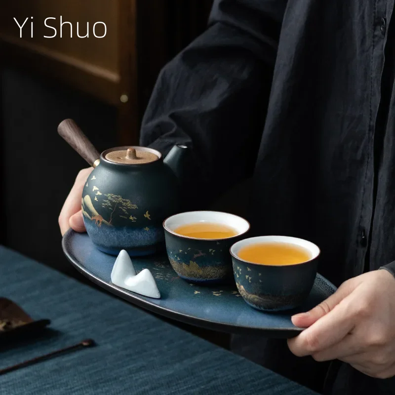 Stoneware Side Handle Pot Tea Set One Pot Two Cups Bamboo Tea Tray Flambe Kung Fu Tea Teaware Chinese Tea Set Mini Teapot
Stoneware Side Handle Pot Tea Set One Pot Two Cups Bamboo Tea Tray Flambe Kung Fu Tea Teaware Chinese Tea Set Mini Teapot