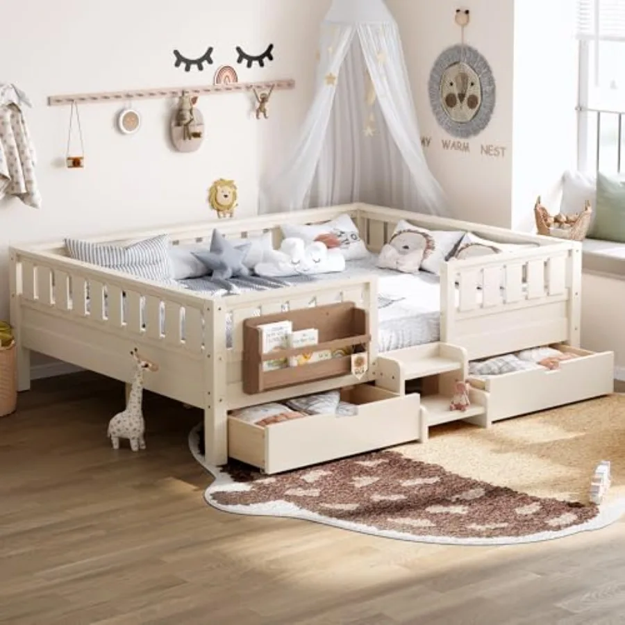 Queen Size Montessori Bed with Slats and Stairs, Queen Size Platform Bed Frame with Fence, Bookshelf and Storage Drawers, Low P
Queen Size Montessori Bed with Slats and Stairs, Queen Size Platform Bed Frame with Fence, Bookshelf and Storage Drawers, Low P