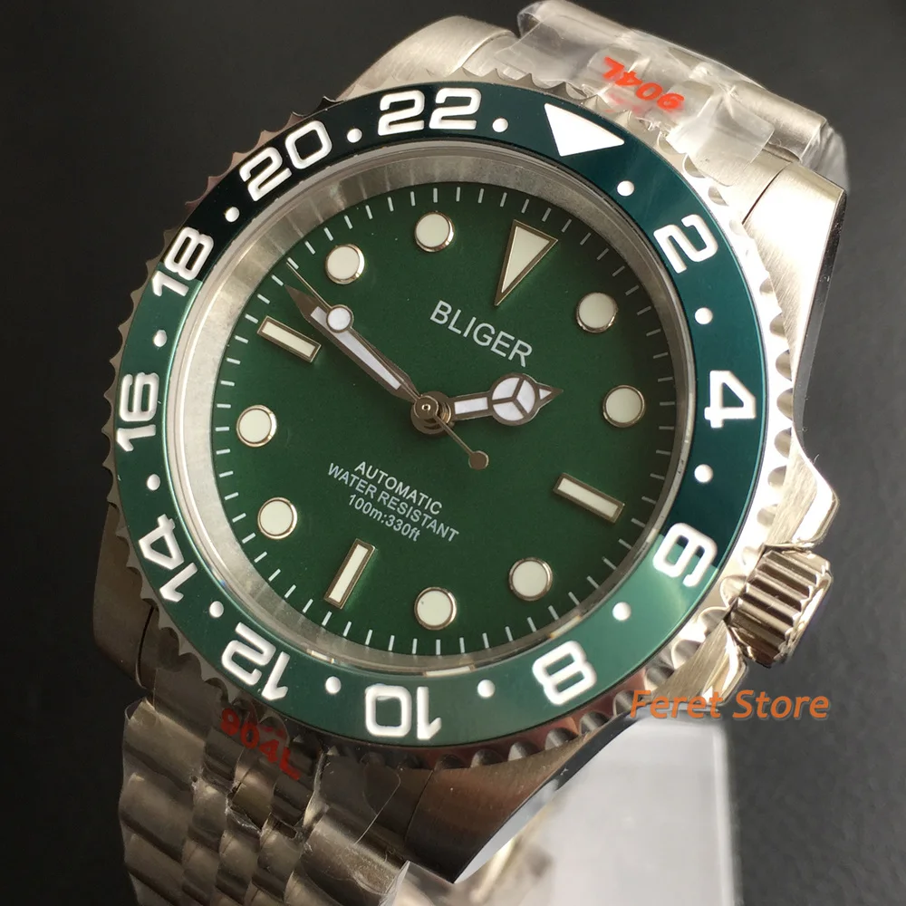 BLIGER With logo NH35A PT5000 40mm Automatic Mens Watch Sapphire Glass Oyster Bracelet Green bezel Luminous Waterproof Watch
BLIGER With logo NH35A PT5000 40mm Automatic Mens Watch Sapphire Glass Oyster Bracelet Green bezel Luminous Waterproof Watch