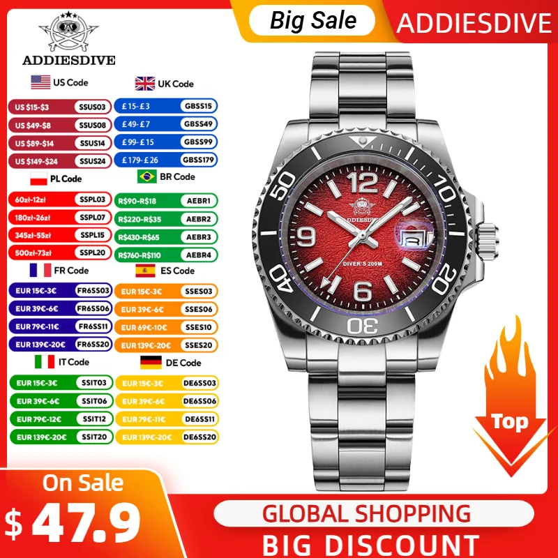ADDIESDIVE 41mm Watches Japan 2115 Quartz Movement Luminous 200m Waterproof Dive Ceramic Bezel 316L Stainless Steel Man Watches
ADDIESDIVE 41mm Watches Japan 2115 Quartz Movement Luminous 200m Waterproof Dive Ceramic Bezel 316L Stainless Steel Man Watches
