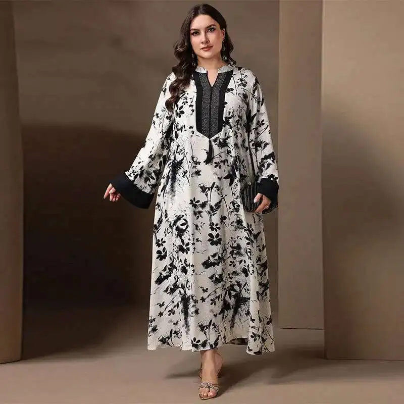 Kyp1249 Women's Ice Silk Wrinkled Floral Printed Robe Casual Loose Classical Plus Size Dress Ramadan Dubai Luxury Islam Elegant
Kyp1249 Women's Ice Silk Wrinkled Floral Printed Robe Casual Loose Classical Plus Size Dress Ramadan Dubai Luxury Islam Elegant