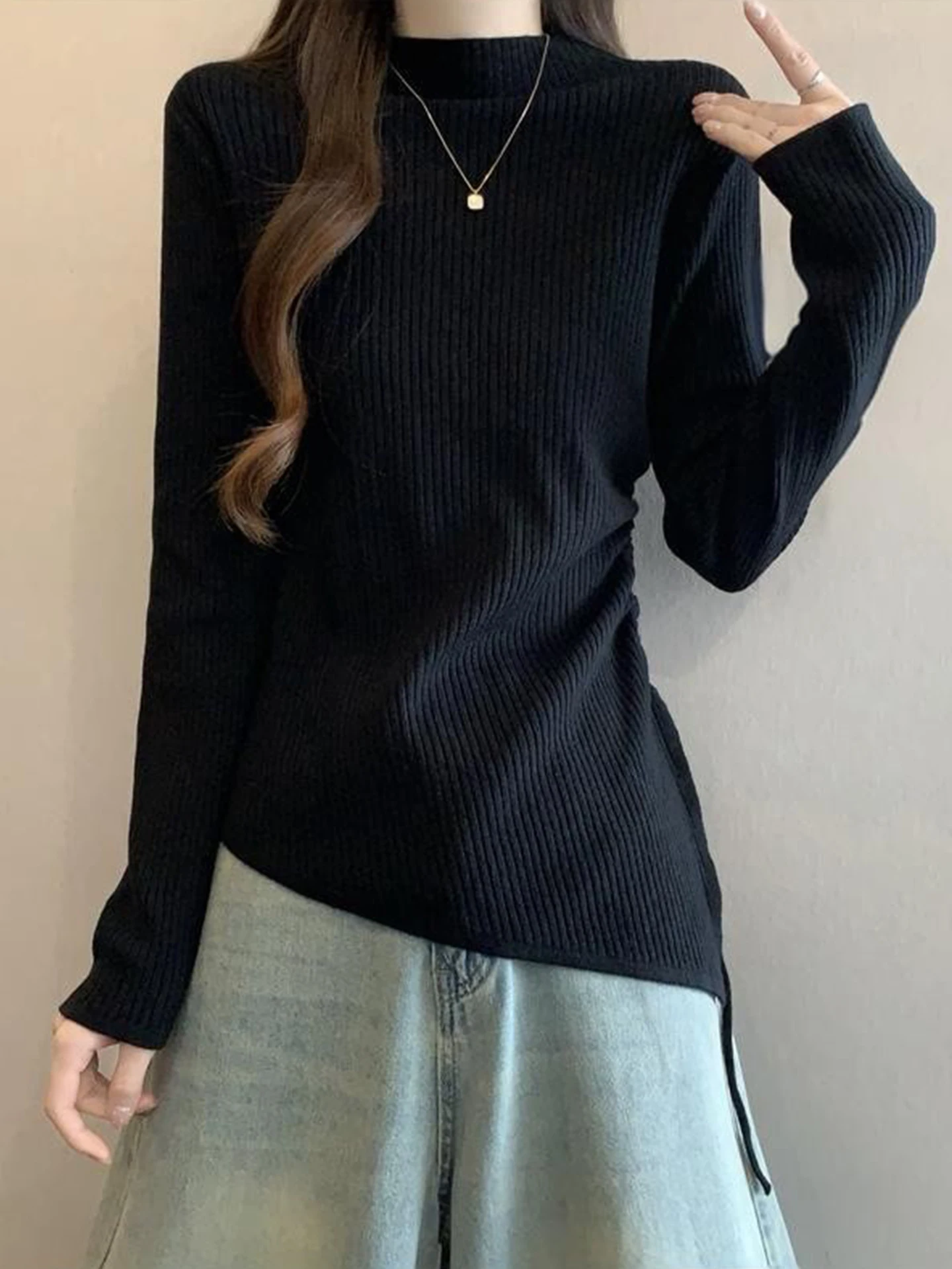 Женский вязаный свитер Bla High Ne для осени и зимы, больших размеров, скрывающий живот, с асимметричным низом, базовый топ для ношения под одеждой
Женский вязаный свитер Bla High Ne для осени и зимы, больших размеров, скрывающий живот, с асимметричным низом, базовый топ для ношения под одеждой