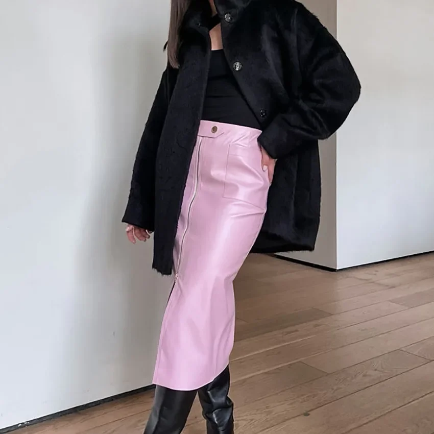 Spring Autumn Women's New Commuter Hip-wrapped Straight Skirt Fashion Pink PU Leather Skirt Medium And Long Women's Clothing
Spring Autumn Women's New Commuter Hip-wrapped Straight Skirt Fashion Pink PU Leather Skirt Medium And Long Women's Clothing