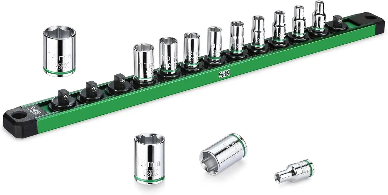 1/4" Drive Socket Set, 13-Piece Metric 4-14 mm, Chrome Vanadium Steel with Aluminum Organizer
1/4" Drive Socket Set, 13-Piece Metric 4-14 mm, Chrome Vanadium Steel with Aluminum Organizer