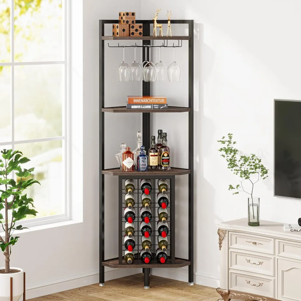 Wine Rack with Glass Holder and Storage Shelves, 4 Tier Corner Bar Wine Cabinet, Industrial Wine Shelf
Wine Rack with Glass Holder and Storage Shelves, 4 Tier Corner Bar Wine Cabinet, Industrial Wine Shelf