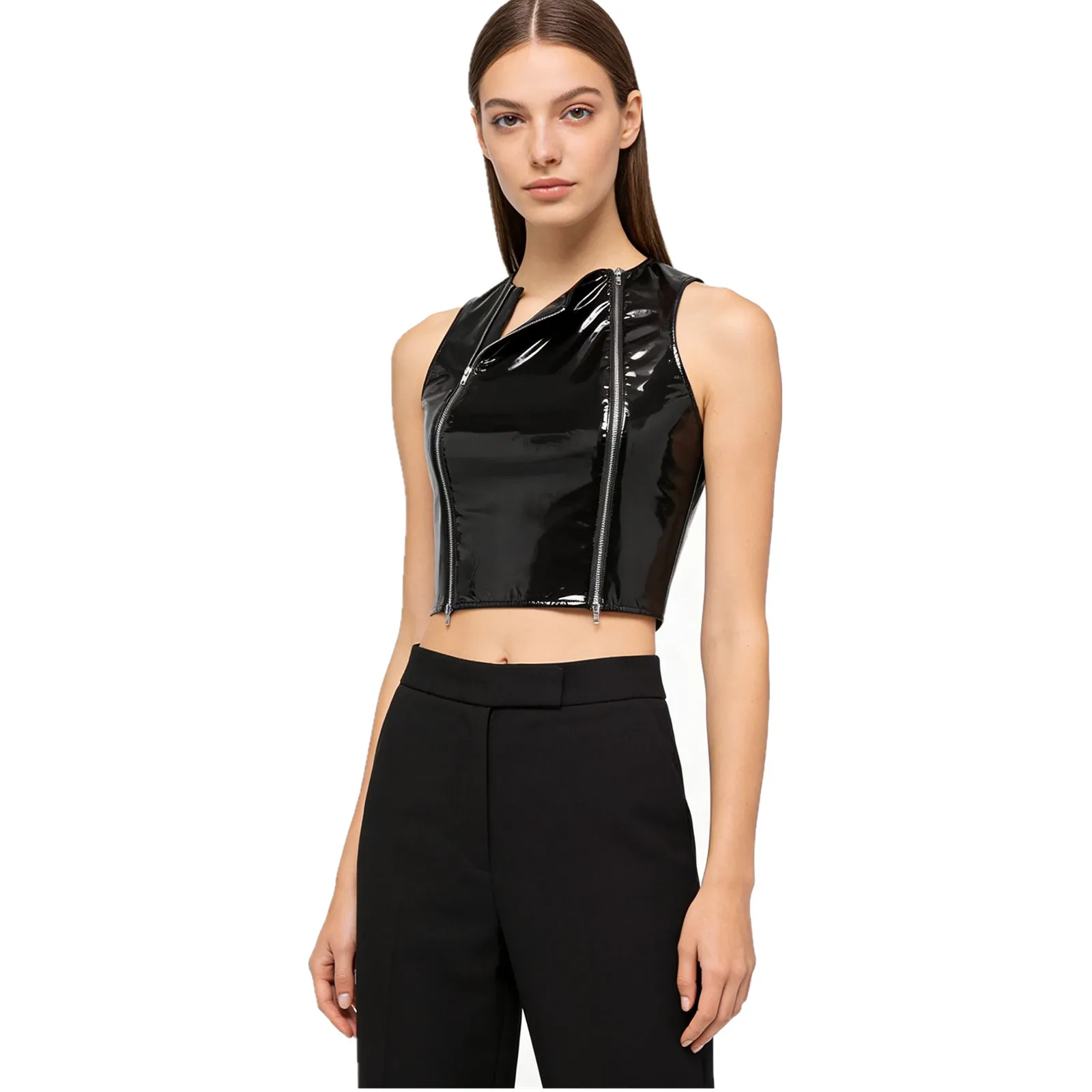 Women PU Leather Zip Up Crop Vest Sleeveless Slim-fit Wet Look Tank Tops Pole Dancing Nightclub Rave Party Motorcycle Costume
Women PU Leather Zip Up Crop Vest Sleeveless Slim-fit Wet Look Tank Tops Pole Dancing Nightclub Rave Party Motorcycle Costume