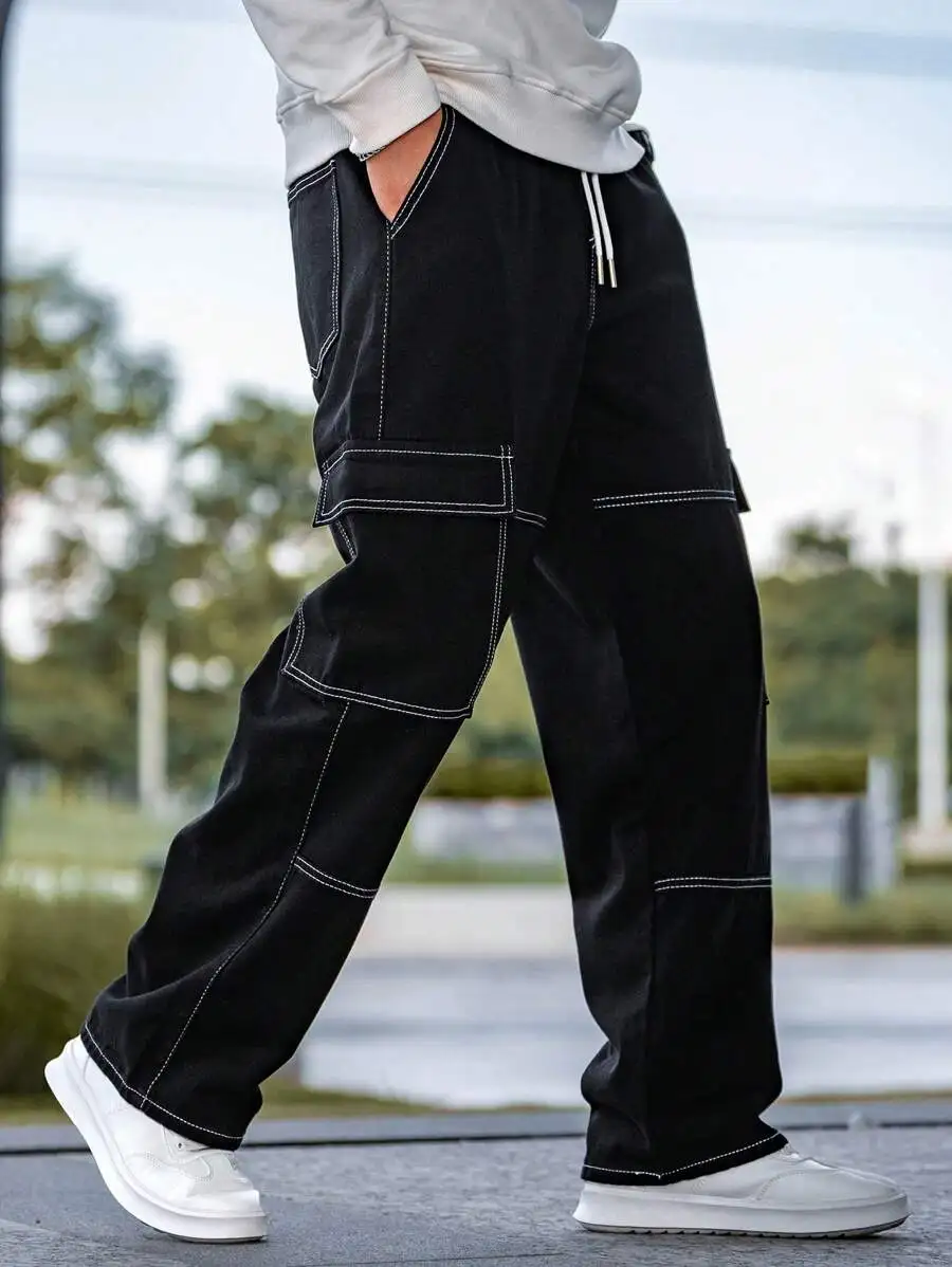 Men's Loose Fit Cargo Pants with Contrast Topstitching and Drawstring Waist
Men's Loose Fit Cargo Pants with Contrast Topstitching and Drawstring Waist