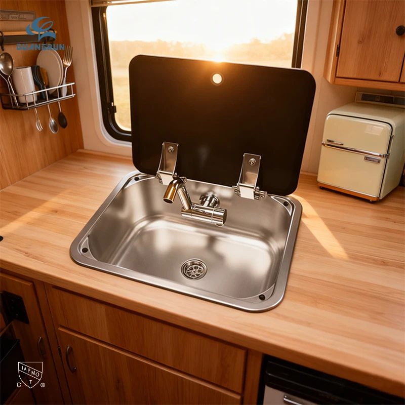 CUPC SS 304 Stainless Steel 0.8mm Thick Lightweight Kitchen Sink with Tempered Lid for Car Campervan Motorhome
CUPC SS 304 Stainless Steel 0.8mm Thick Lightweight Kitchen Sink with Tempered Lid for Car Campervan Motorhome