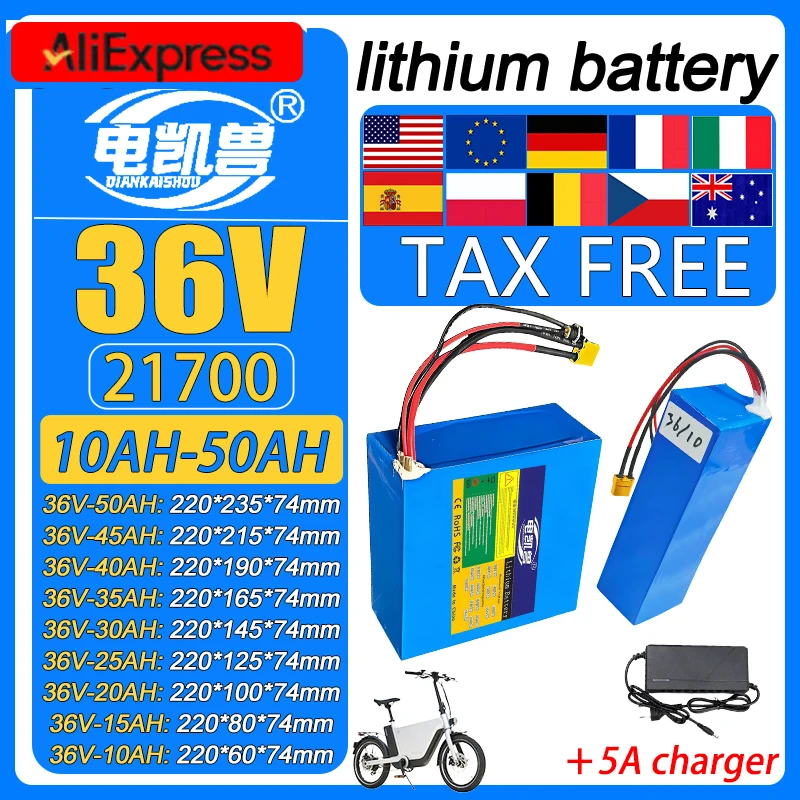 Беспошлинная доставка из США/ЕС: Литиевая аккумуляторная батарея 36В 50Ач 45Ач 20Ач 25Ач 30Ач 35Ач 40Ач 15Ач 10Ач 21700, высокомощная, с BMS и зарядным устройством 5А (500-1500Вт)
Беспошлинная доставка из США/ЕС: Литиевая аккумуляторная батарея 36В 50Ач 45Ач 20Ач 25Ач 30Ач 35Ач 40Ач 15Ач 10Ач 21700, высокомощная, с BMS и зарядным устройством 5А (500-1500Вт)