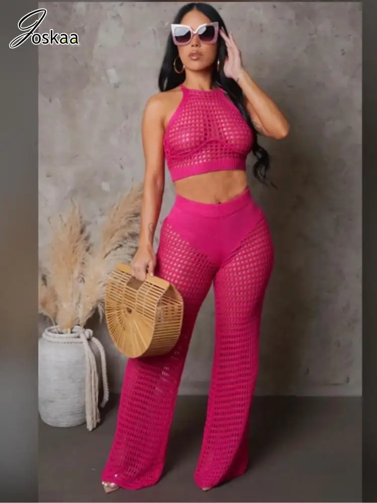 Joskaa Knit Hollow See Through 2 Piece Sets Women Sexy Halter Crop Tank Tops and Straight Pants Matching Vacation Beach Outfits
Joskaa Knit Hollow See Through 2 Piece Sets Women Sexy Halter Crop Tank Tops and Straight Pants Matching Vacation Beach Outfits