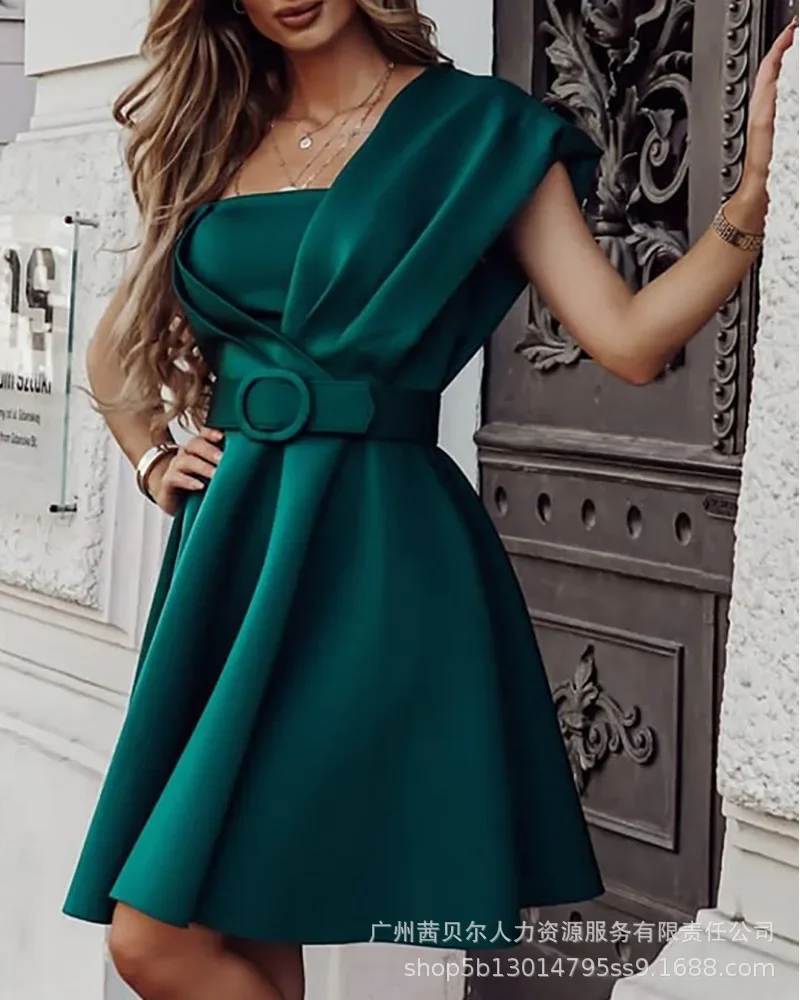 Fashion Dresses for Women 2023 New Green Solid One Shoulder Waist Wrap Womens Dress with Belt
Fashion Dresses for Women 2023 New Green Solid One Shoulder Waist Wrap Womens Dress with Belt