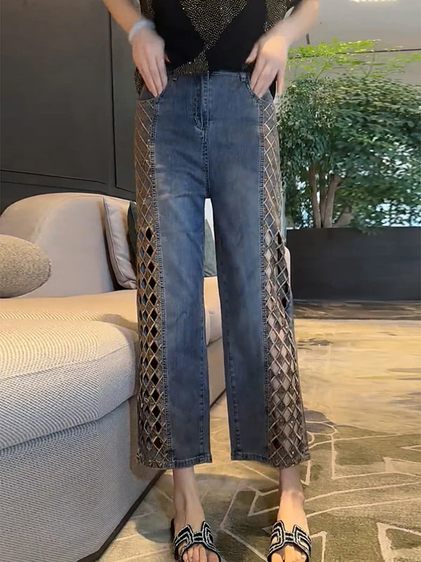 Ladies High Waist Hollow out Straight Leg Jeans Summer New Style Slimming Capri Pants Comfortable Casual High Waist Jeans
Ladies High Waist Hollow out Straight Leg Jeans Summer New Style Slimming Capri Pants Comfortable Casual High Waist Jeans
