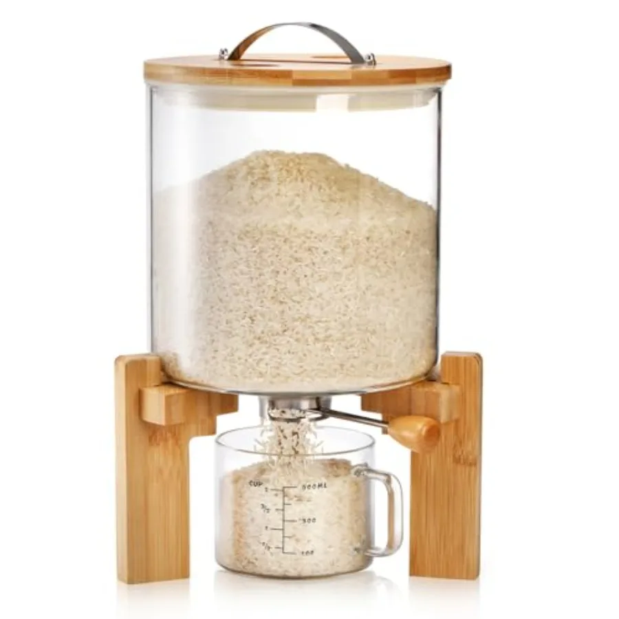 5L Glass Rice Dispenser Cereal Container with Bamboo Stand Large Airtight Food Storage Bin Rice Organization Tank with Measurin
5L Glass Rice Dispenser Cereal Container with Bamboo Stand Large Airtight Food Storage Bin Rice Organization Tank with Measurin