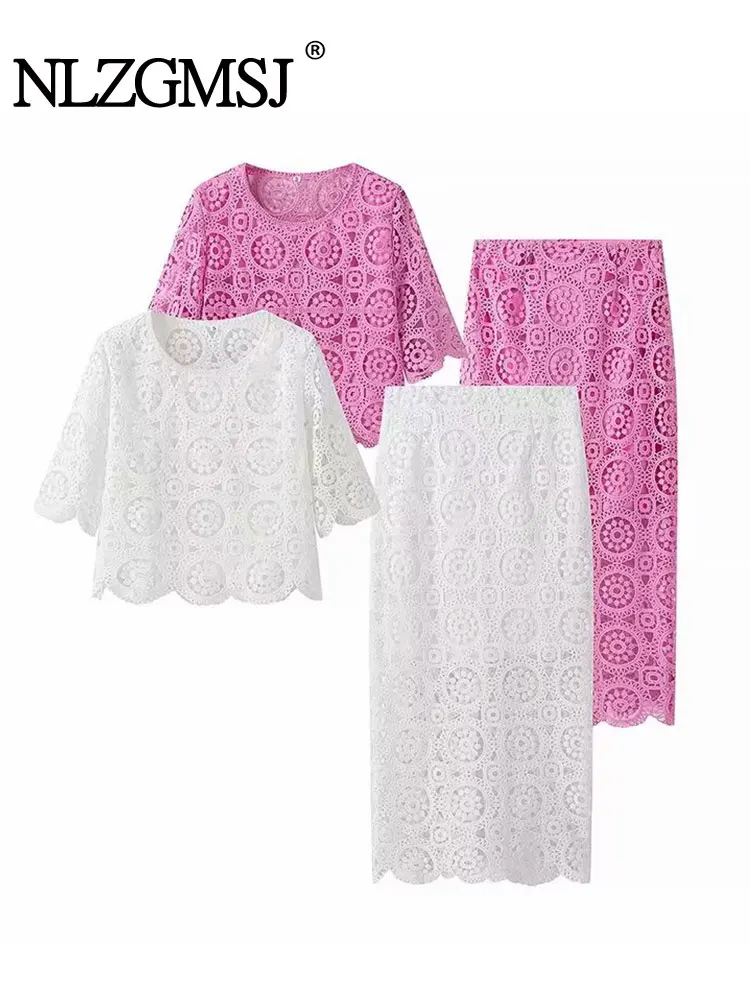 TRAF 2024 Women Elegant Crochet Hollow Out Skirt Two Pieces Sets Chic Half Sleeve Top Set Lady Holiday Party Outfit
TRAF 2024 Women Elegant Crochet Hollow Out Skirt Two Pieces Sets Chic Half Sleeve Top Set Lady Holiday Party Outfit