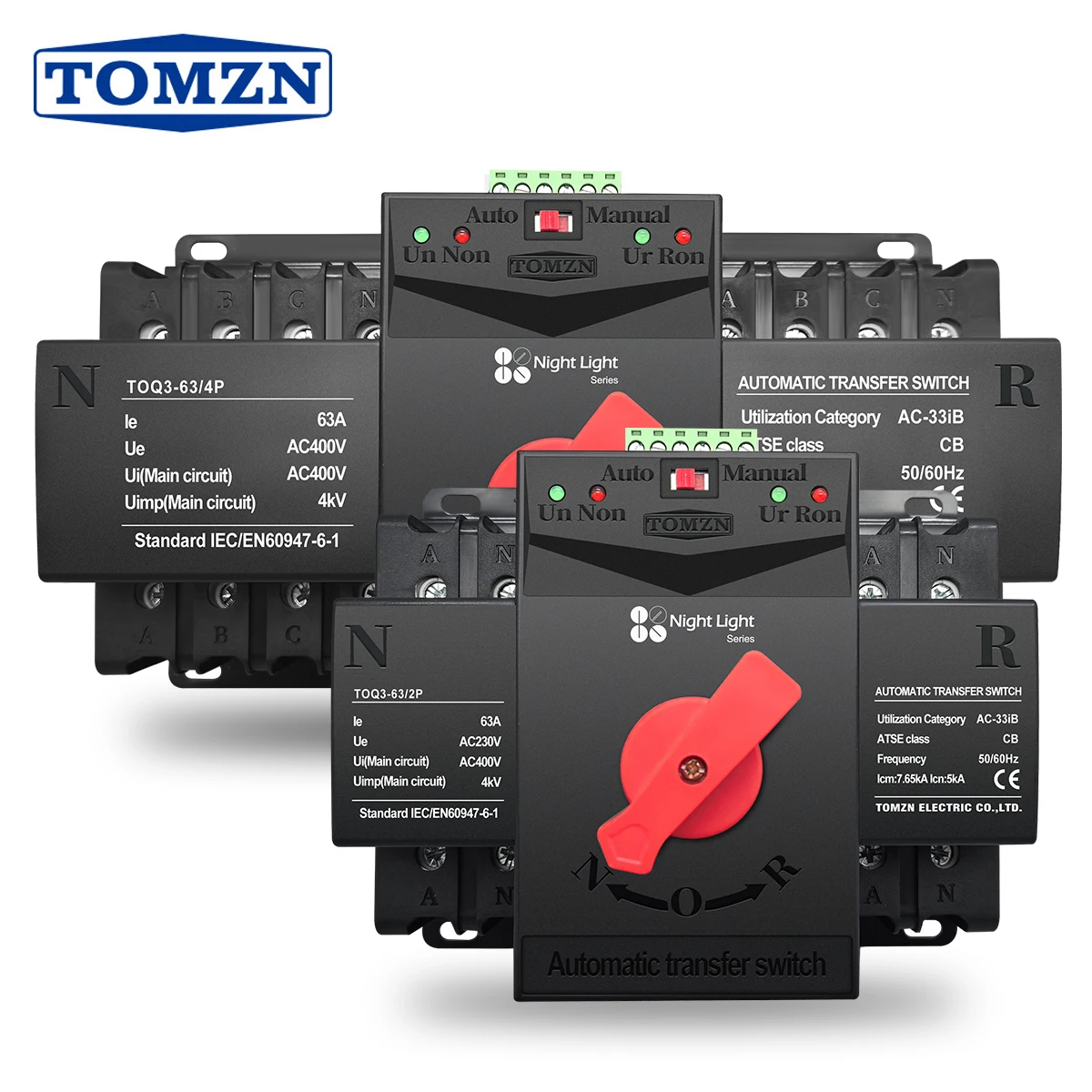 TOMZN TOQ3 Built-in Circuit Breaker Short-circuit Protection Overload Protection 2 Input 2/1 Output 2P 4P 63A 125A Night Light
TOMZN TOQ3 Built-in Circuit Breaker Short-circuit Protection Overload Protection 2 Input 2/1 Output 2P 4P 63A 125A Night Light