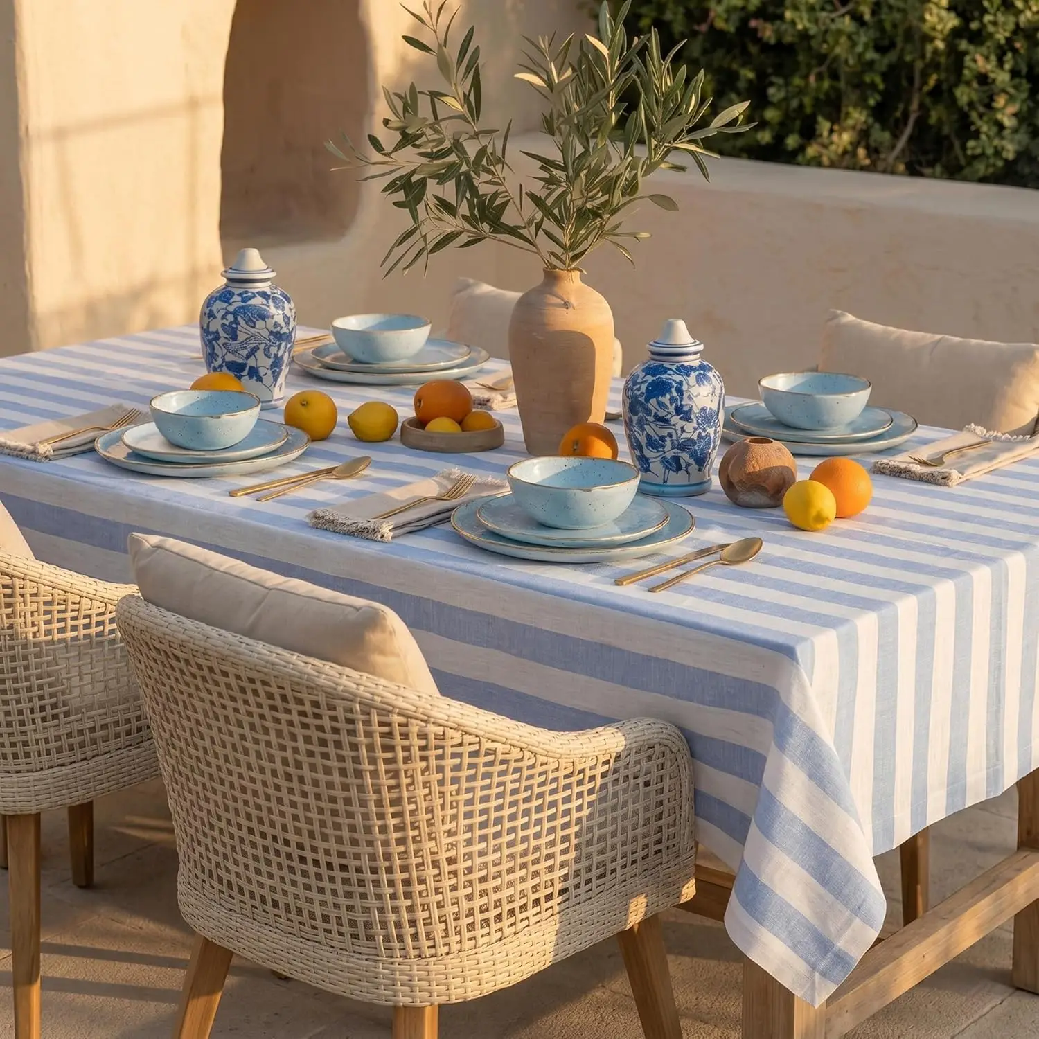 100% Pure Linen Tablecloth 60x108 Inch Sky Blue and White Cabana Stripe for Rectangle Tables, Machine Washable
100% Pure Linen Tablecloth 60x108 Inch Sky Blue and White Cabana Stripe for Rectangle Tables, Machine Washable